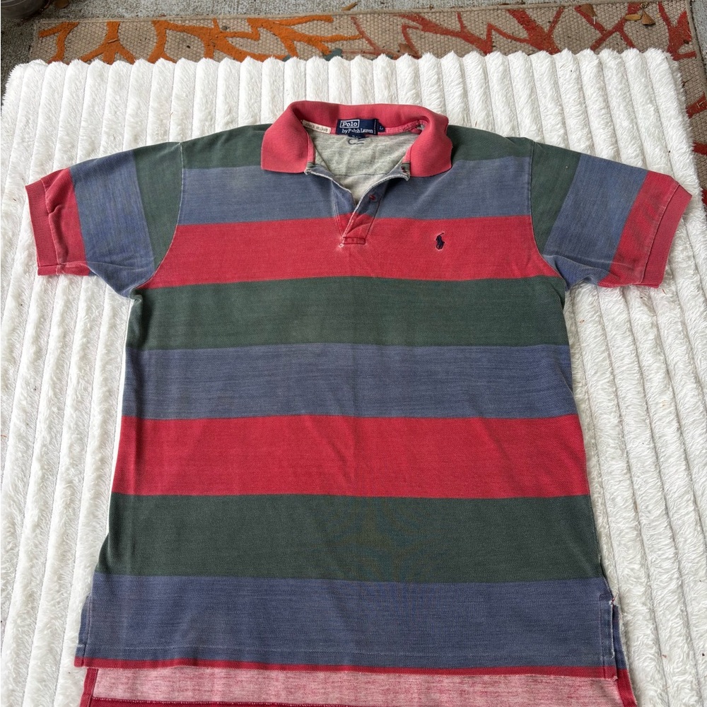 Polo by Ralph Lauren Men's Multicolor Striped Polo Shirt Size Large 90s Preppy